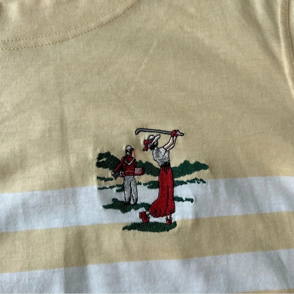 Vintage Tail Baby Yellow Striped Golf Embroidery Relaxed Fit Cotton Short Sleeve - Picture 6 of 12